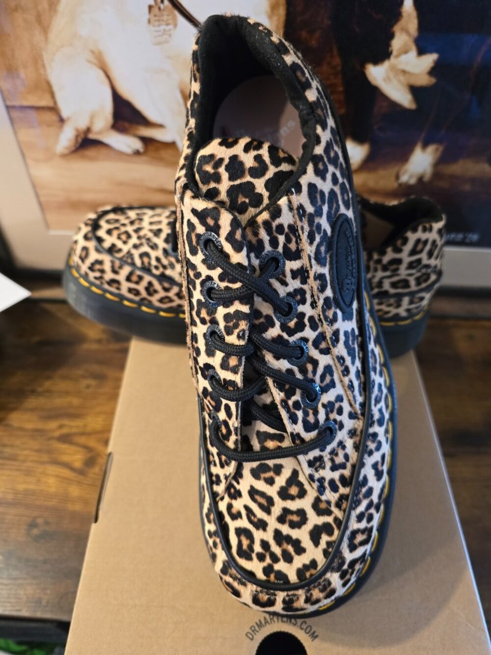 Dr. Martens Buzz 5 Eye Shoes Womens 11 Leopard Print Faux Fur Platform Oxfords - Picture 4 of 16